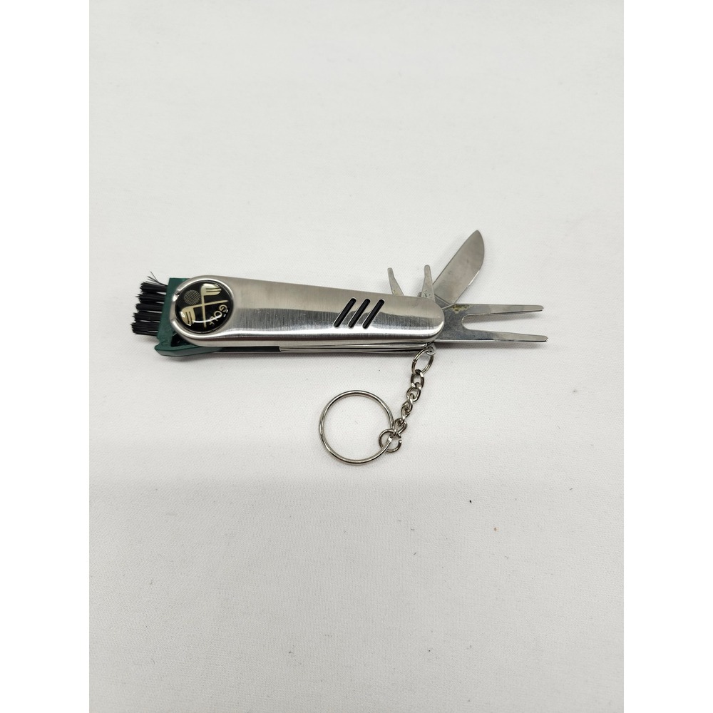 Stainless Steel 7 in 1 Golf Multi Tool Divot Repair Brush Keychain Silver